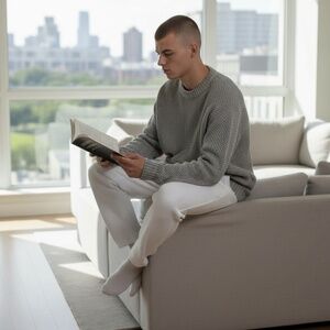 Gran Sasso Grey Crew Neck  Grey On Dove Grey Wool/Cashmere Sweater Sz XL